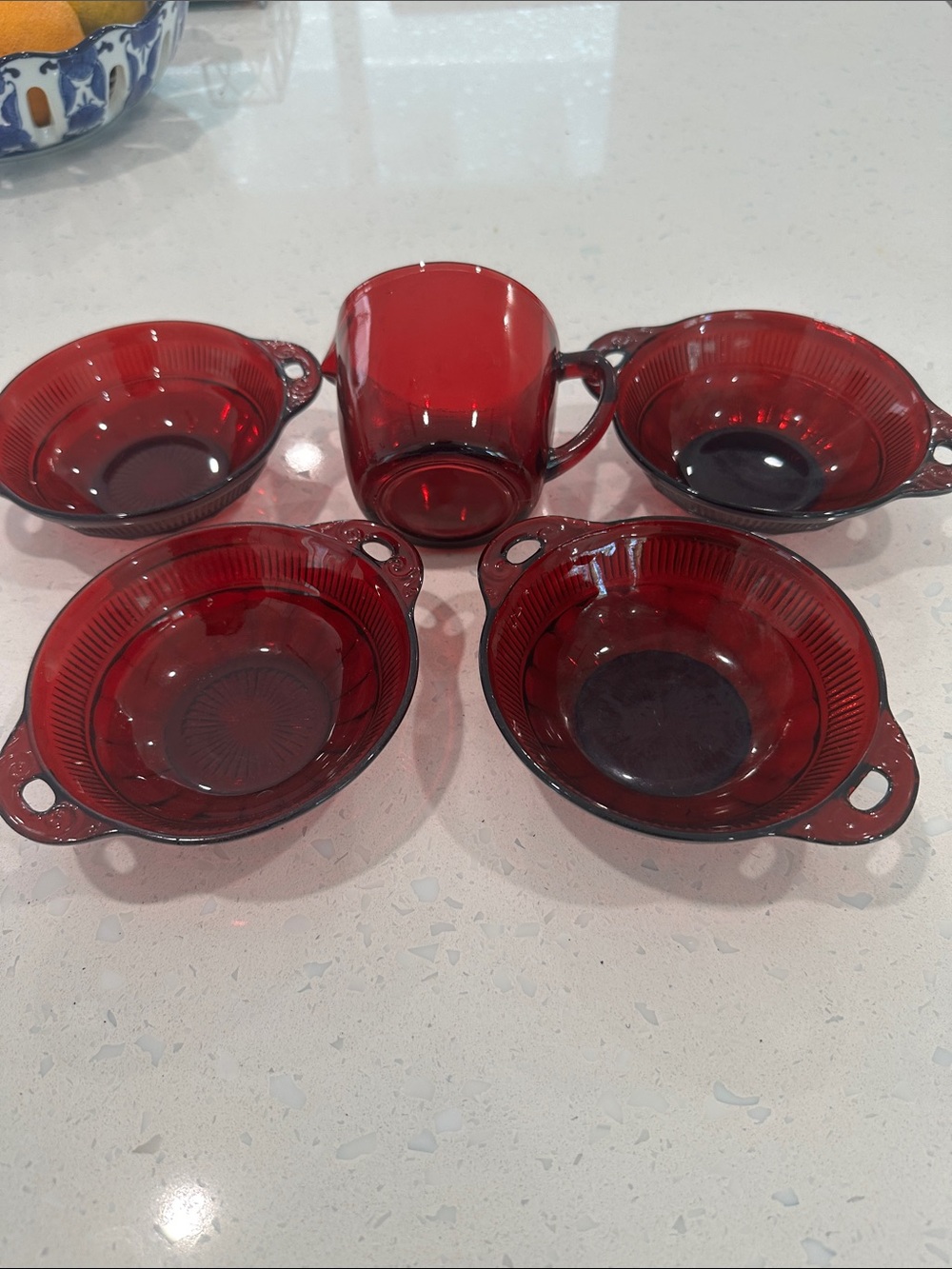 4 Deep Red Vintage Mid-Century ANCHOR HOCKING ROYAL Berry serving set cream jug